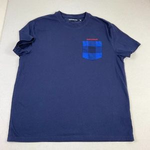 Calvin Klein Mens Cotton T-Shirt Blue Crew Neck Short Sleeve Plaid Pocket Tee XL